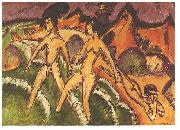 Ernst Ludwig Kirchner Female nudes striding into the sea oil painting reproduction
